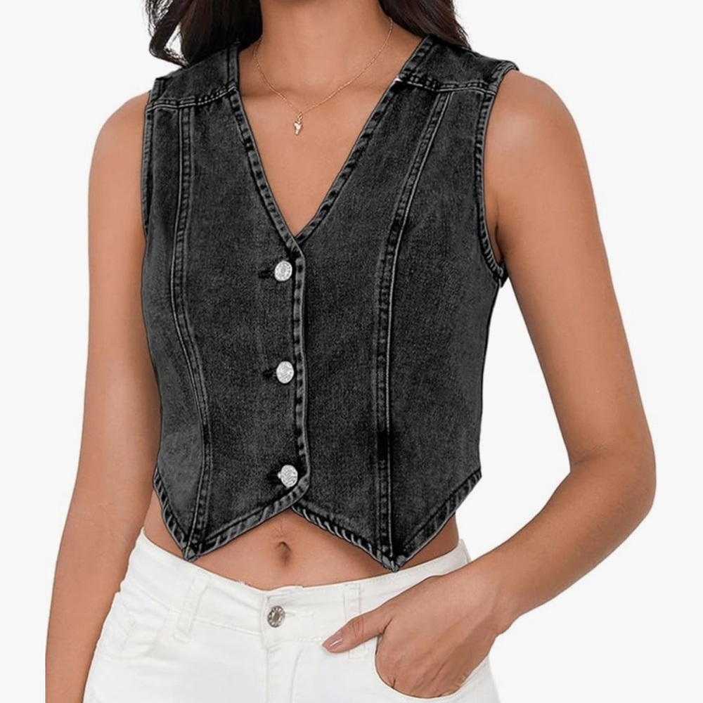 Black Denim Vest Top